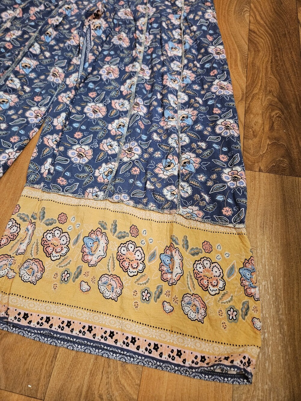 Yak & Yeti Women’s Floral Print Wide-Leg Jumpsuit - Blue & Yellow- With Pockets - Picture 2 of 6